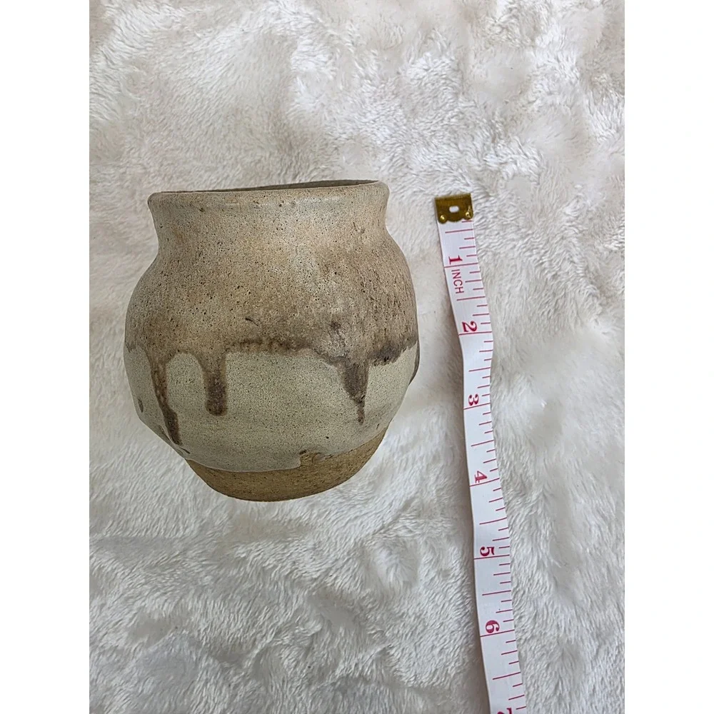 Handmade Ceramic Vase Rustic Drip Glaze Small Pot‎ Decor (Marked)